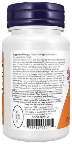 NOW Lutein &amp; Zeaxanthin, Лютеин и Зеаксантин, 120 капсул