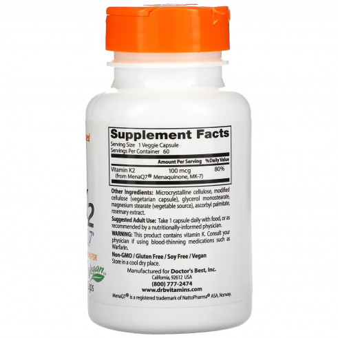 Doctor's Best Vitamin K2 MK-7, Витамин K2 MK-7, 60 вег.капс