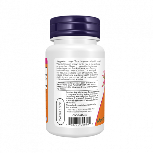 NOW MK-7 Vitamin K-2 100 mcg, 60 капсул