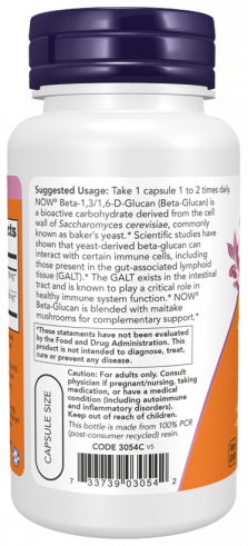 NOW Beta-1,3/1,6-D-Glucan, Бета-1,3/1,6-D-Глюкан, 90 капсул