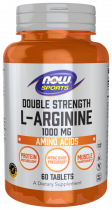 NOW Double Strength Arginine 1000 mg, Аргинин Двойная сила 1000 мг, 60 таблеток